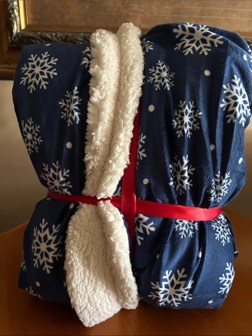 Navy Snowflake Sherpa Throw